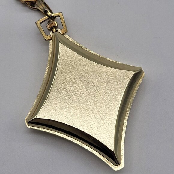 VTG Bradley Swiss Made Pendant Pocket Watch Gold Tone Diamond Shape - Picture 3 of 8